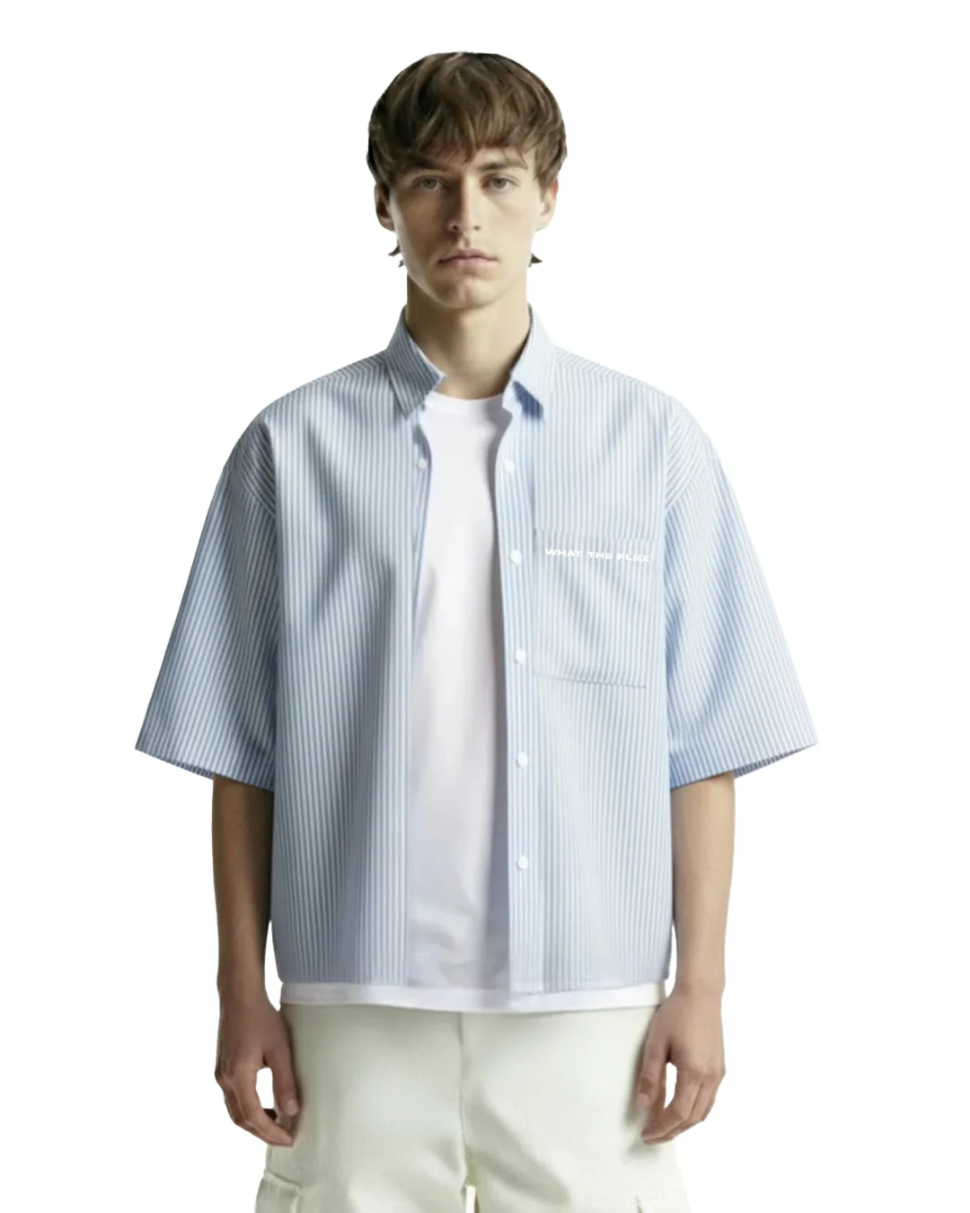 Big Plans Blue and White Half Sleeves Striped Shirt - Image 2