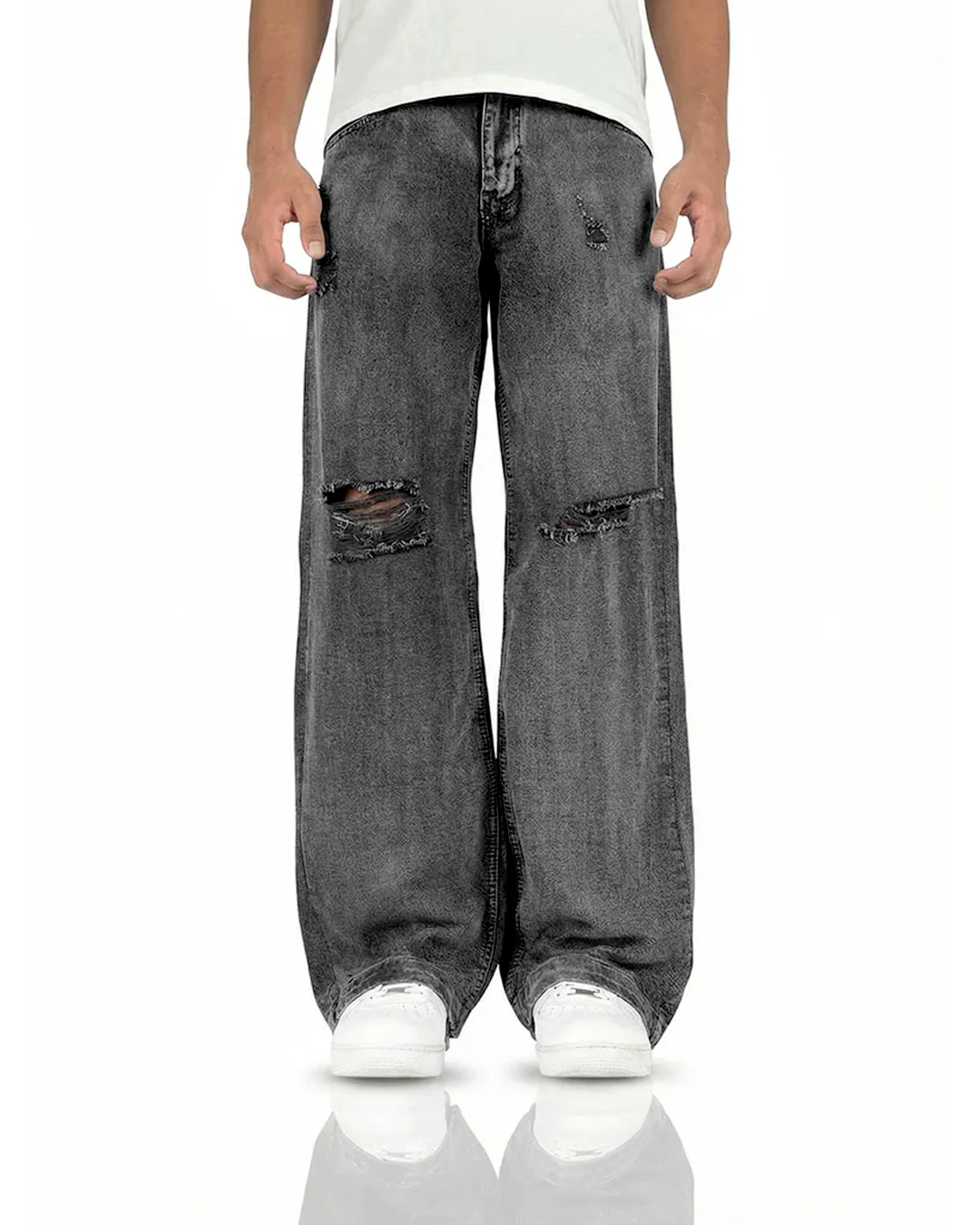 Black Rugged Baggy Denim Jeans - Image 6