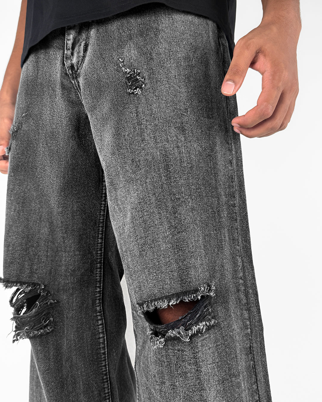 Black Rugged Baggy Denim Jeans - Image 8