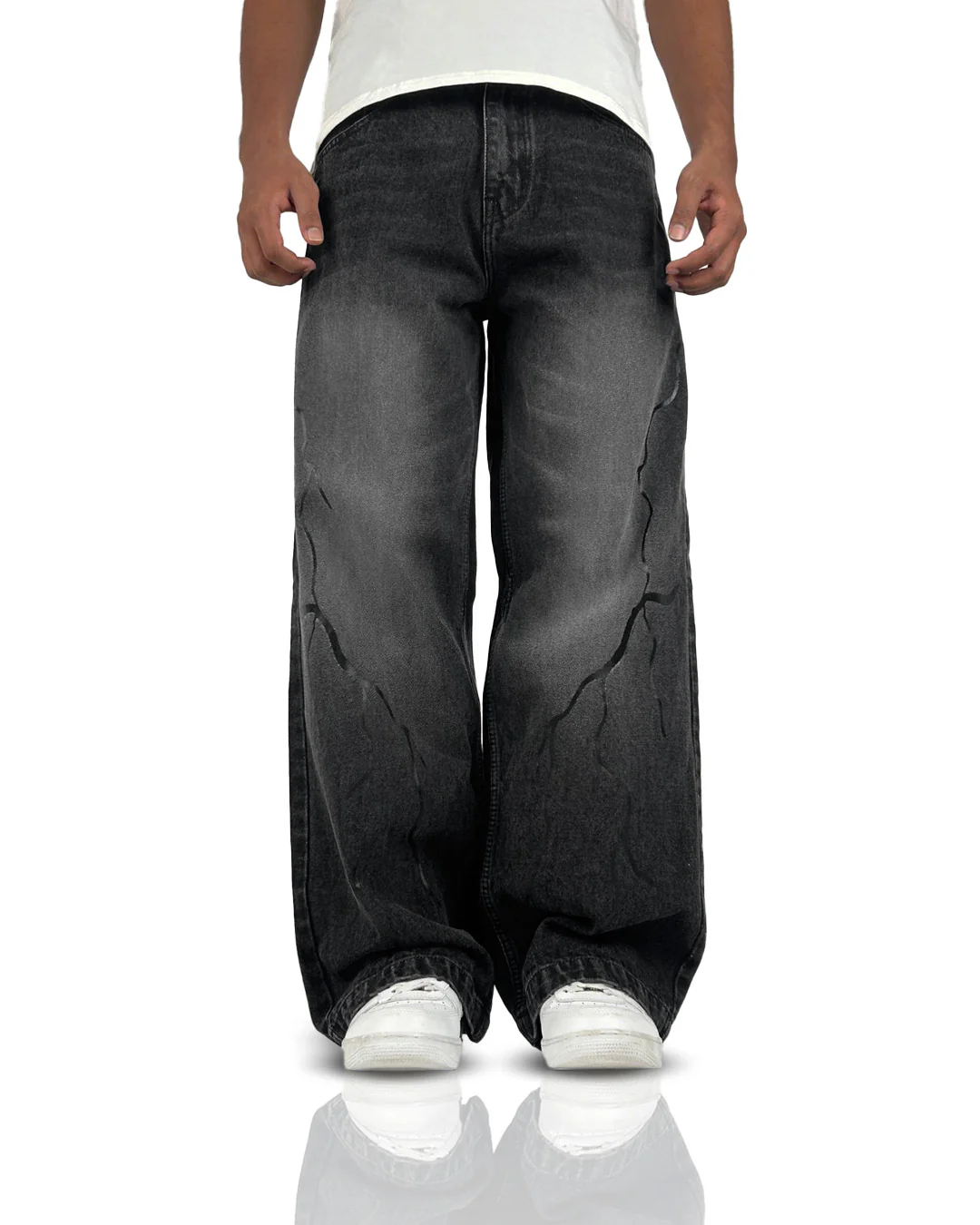 Electric Black Baggy Denim Jeans - Image 2