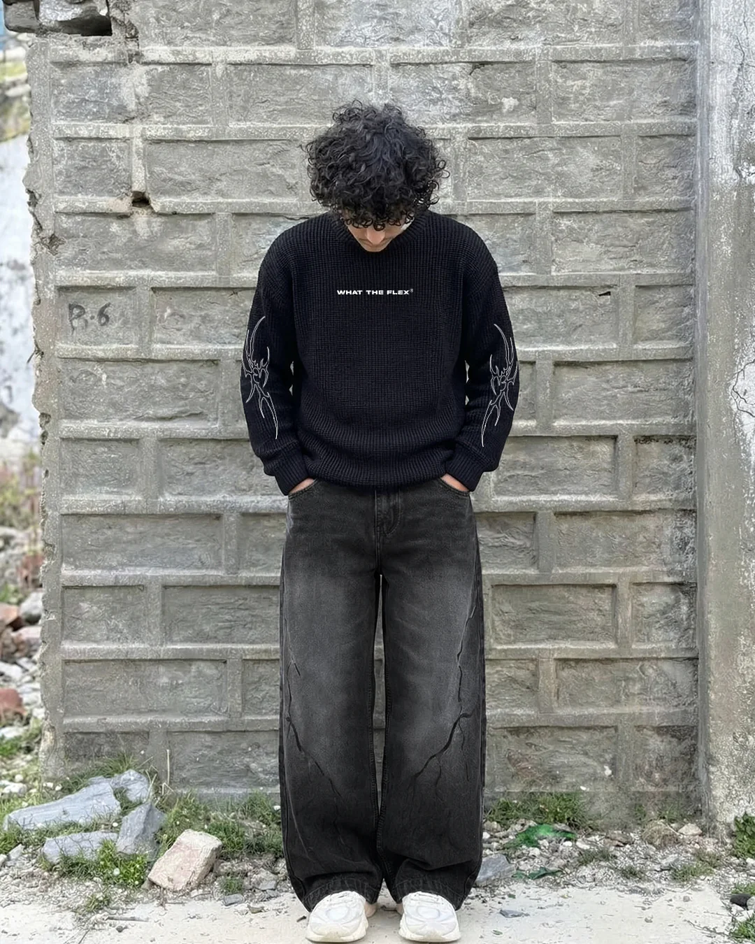 Electric Black Baggy Denim Jeans - Image 3