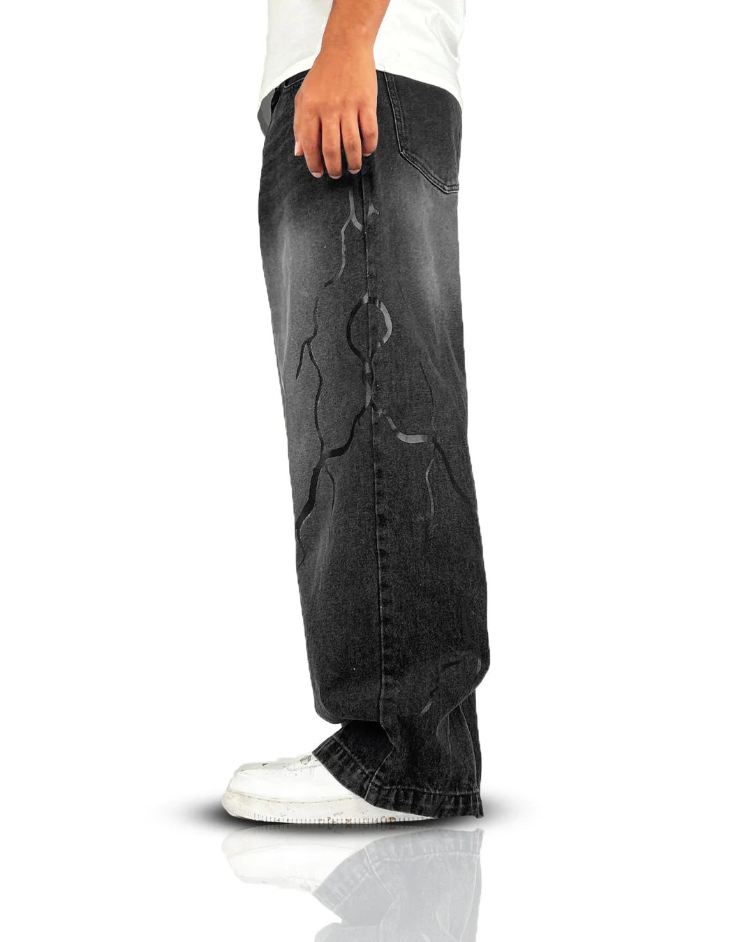 Electric Black Baggy Denim Jeans - Image 5