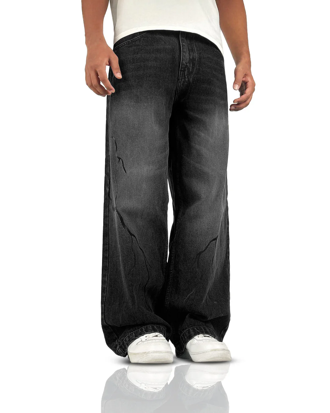 Electric Black Baggy Denim Jeans - Image 6