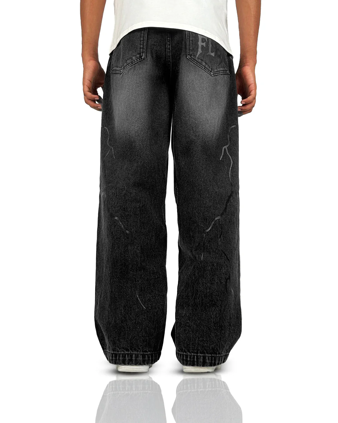Electric Black Baggy Denim Jeans - Image 7