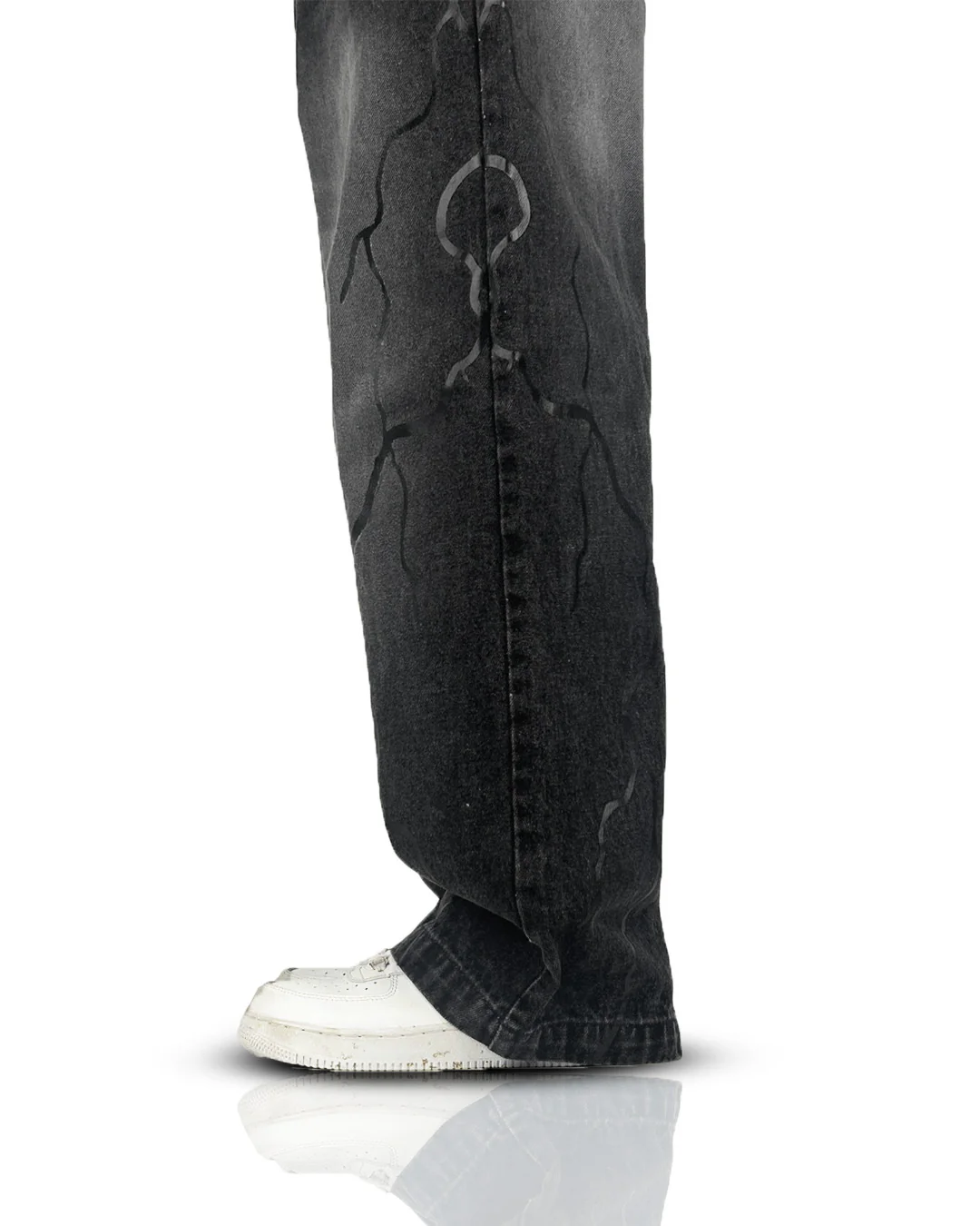 Electric Black Baggy Denim Jeans - Image 9
