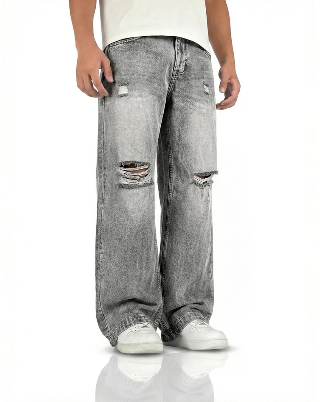 Grey Rugged Baggy Jeans - Image 2