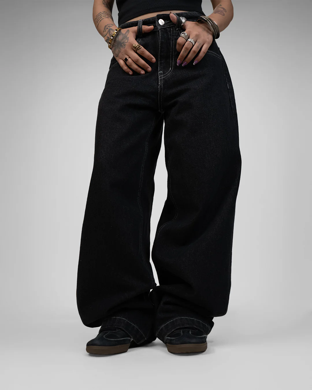 Midnight Black Baggy Denim Jeans - Image 10