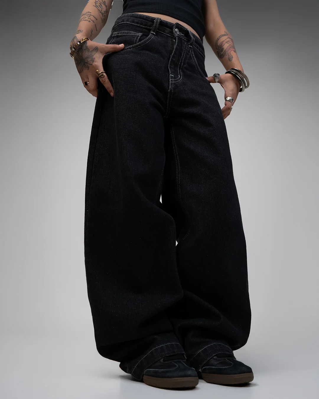 Midnight Black Baggy Denim Jeans - Image 11
