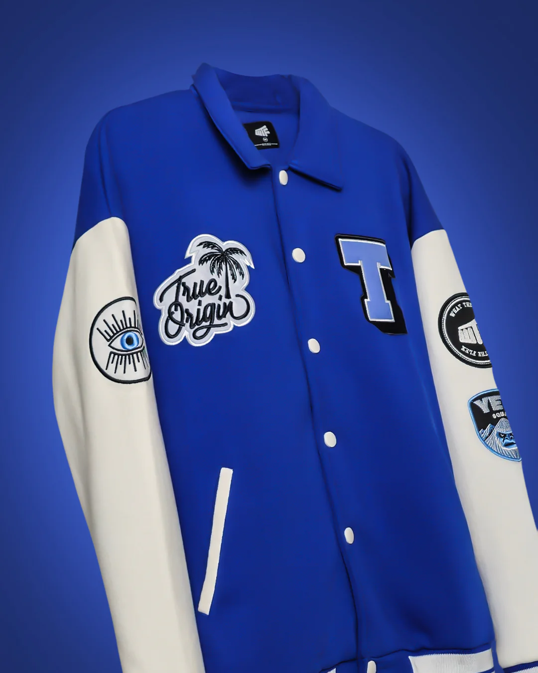 Run or Burn Blue Varsity Jacket - Image 2