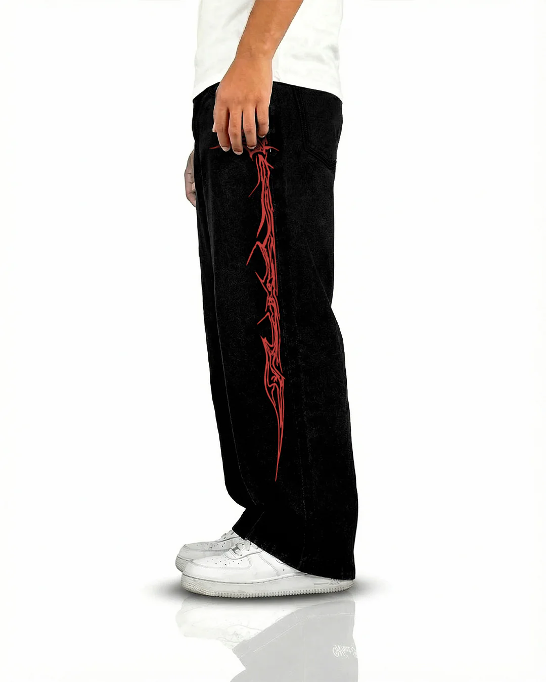 Veins Black Baggy Jeans - Image 3